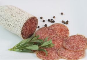Salami ready to be packed with Brice FastPack MKII Wrapper
